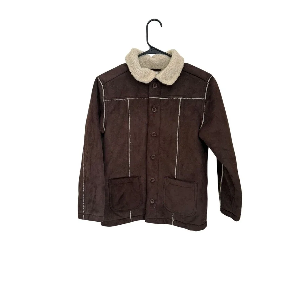 Gymboree L 10-12 Faux Suede Sherpa Collar Winter Jacket Brown Coat